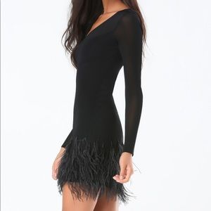 Black Cocktail Dress Feather Detail